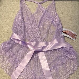 Dreamgirl Lavender Lace Satin-Trim Teddy